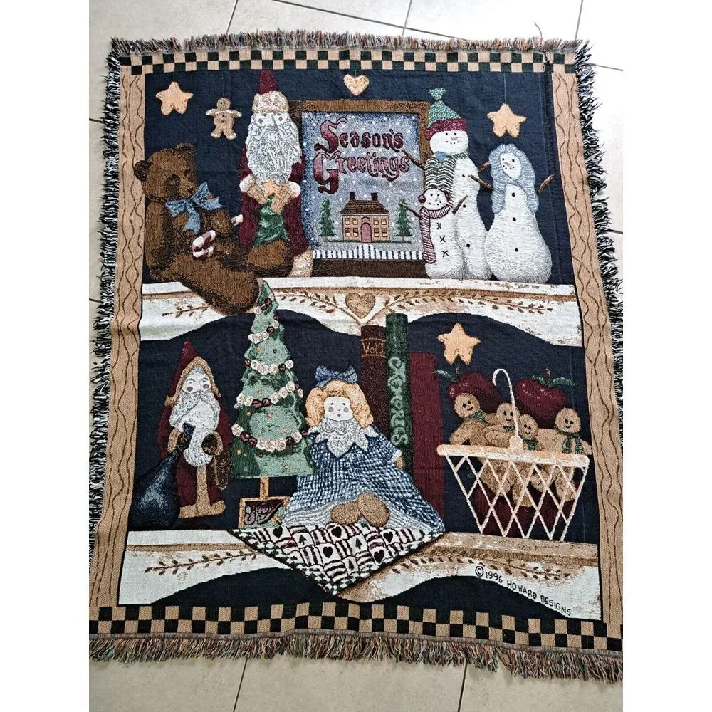VINTAGE 1996‎ HOWARD DESIGNS SEASONS GREETINGS TAPESTRY WALL HANGING COUNTRY